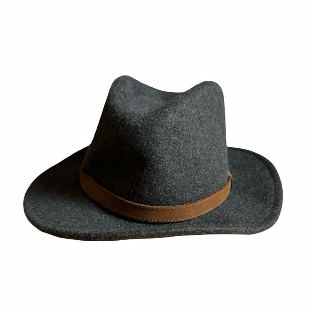 Handmade in England Men’s Wool Fedora Hat Medium 57cm Green Brown Leather Band